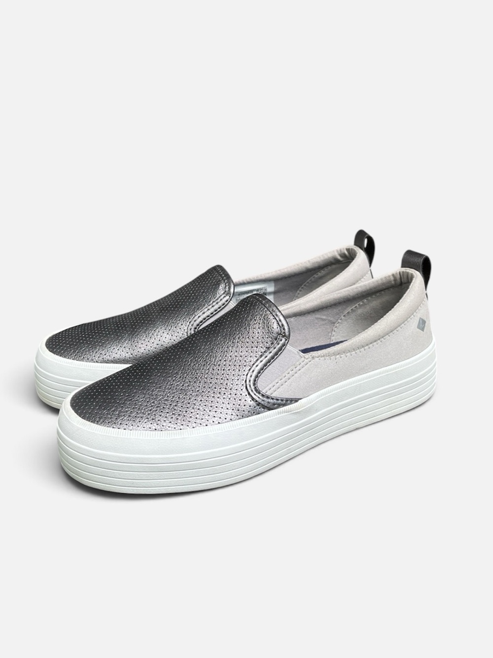 Sperry Crest Vibe Metallic Perforated Leather Platform Slip-On Sneaker Gunmetal